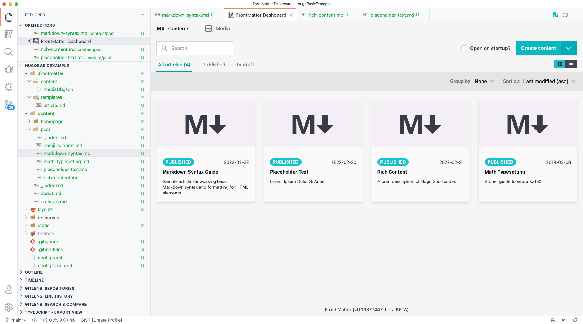 Content dashboard